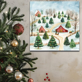 Waterverf winterlandschap met brandbomen poster