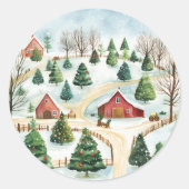 Waterverf winterlandschap met brandbomen ronde sticker (Voorkant)