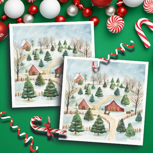 Waterverf winterlandschap met brandbomen servet