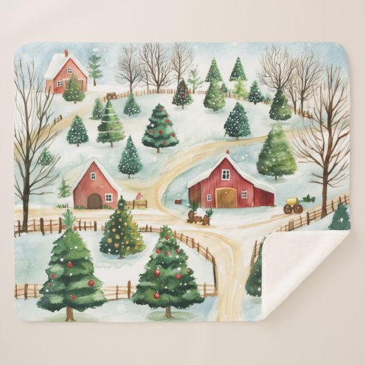 Waterverf winterlandschap met brandbomen sherpa deken (Voorkant (horizontaal))