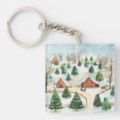 Waterverf winterlandschap met brandbomen sleutelhanger (voorkant)