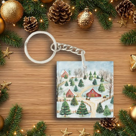 Waterverf winterlandschap met brandbomen sleutelhanger