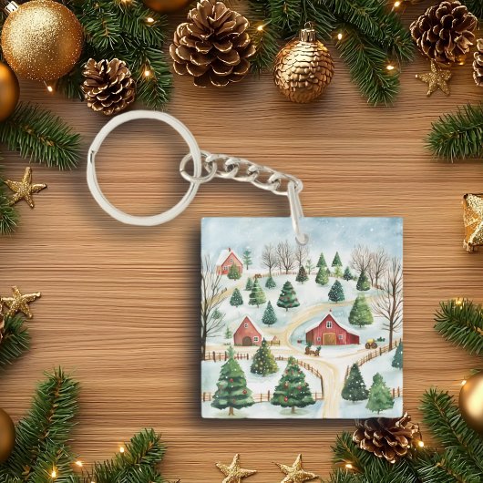 Waterverf winterlandschap met brandbomen sleutelhanger