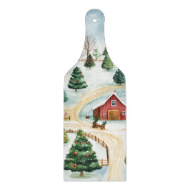 Waterverf winterlandschap met brandbomen snijplank