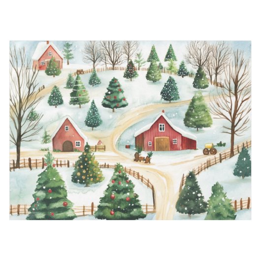 Waterverf winterlandschap met brandbomen tafelkleed (Voorkant (Horizontaal))