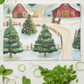 Waterverf winterlandschap met brandbomen theedoek (Gevouwen)