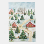 Waterverf winterlandschap met brandbomen theedoek (Verticaal)