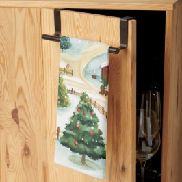 Waterverf winterlandschap met brandbomen theedoek