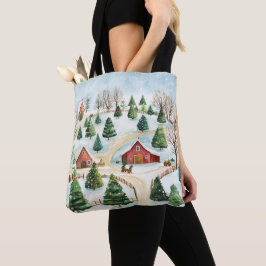 Waterverf winterlandschap met brandbomen tote bag