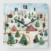 Waterverf winterlandschap met brandbomen vierkante klok (Voorkant)