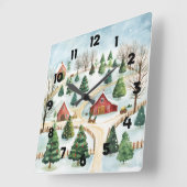 Waterverf winterlandschap met brandbomen vierkante klok (Hoek)