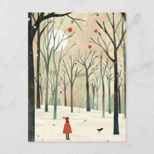 Waterverf winterlandschap minimalistisch nieuwjaar briefkaart