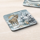 Waterverf winterlandschap Moose Bier Onderzetter (Linkerzijde)