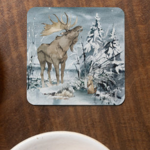 Waterverf winterlandschap Moose Bier Onderzetter