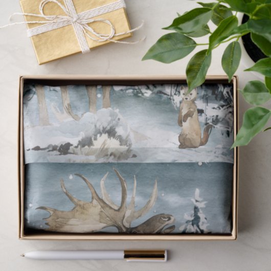 Waterverf winterlandschap Moose Tissuepapier (Geschenk)