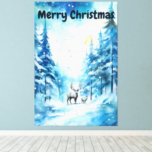 Waterverf Winterlandschap Noordpool Kerst Canvas Afdruk (Insitu (Houten vloer))