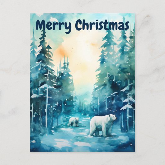 Waterverf Winterlandschap Noordpool Kerst Feestdagenkaart (Voorkant)