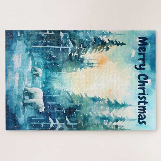 Waterverf Winterlandschap Noordpool Kerst Legpuzzel (Horizontaal)
