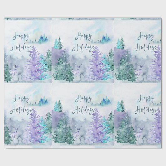 Waterverf winterlandschap Prettige feestdagen Cadeaupapier (Vlak)