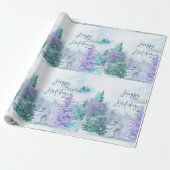 Waterverf winterlandschap Prettige feestdagen Cadeaupapier (Uitgerold)
