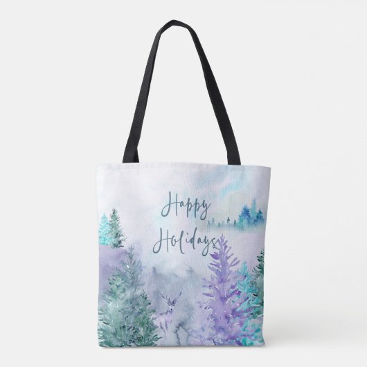 Waterverf winterlandschap Prettige feestdagen Tote Bag (Achterkant)
