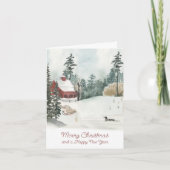 Waterverf Winterlandschap Wit Kerstfeest Feestdagen Kaart (Voorkant)