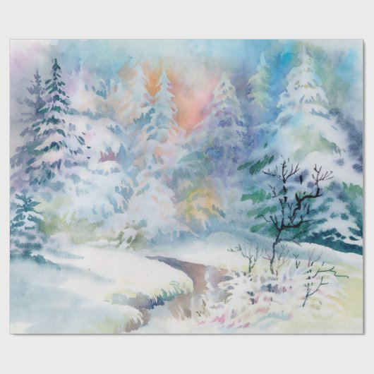Waterverf winterlandschapsillustratie cadeaupapier (Vlak)