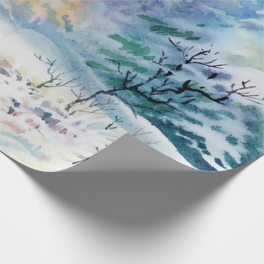 Waterverf winterlandschapsillustratie cadeaupapier (Hoek)