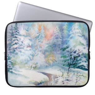 Waterverf winterlandschapsillustratie laptop sleeve