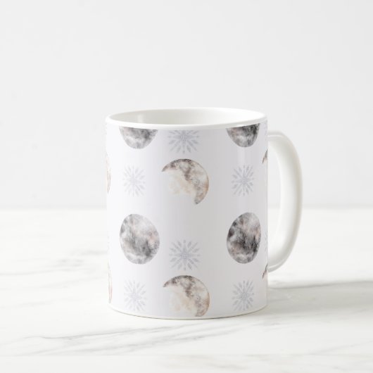 Waterverf Winternacht Maanpatroon Koffiemok (Voorkant rechts)