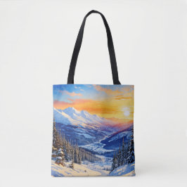 waterverf winterochtend, zonsopgang, blauwe lucht tote bag