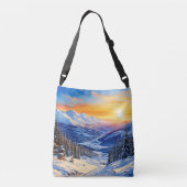 waterverf winterochtend, zonsopgang, Herbruikbare  Crossbody Tas (Achterkant)