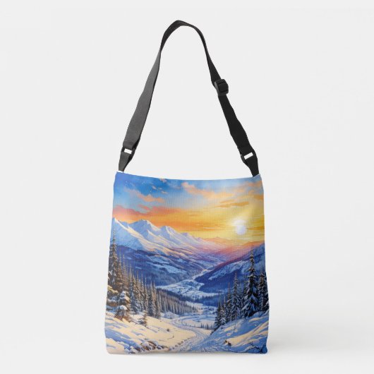 waterverf winterochtend, zonsopgang, Herbruikbare  Crossbody Tas (Achterkant)