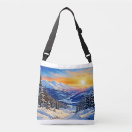 waterverf winterochtend, zonsopgang, Herbruikbare Crossbody Tas