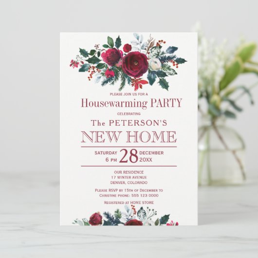 Waterverf winterpartij bloemen kaart (Staand voorkant)