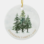 Waterverf Winterpijnbomen Kerstfoto Keramisch Ornament (Voorkant)
