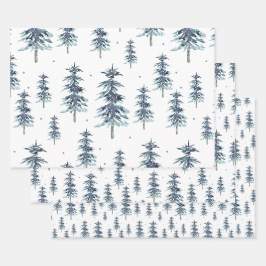 Waterverf winterpingboompatroon inpakpapier vel (Set)