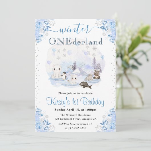 Waterverf Winterpooldieren 1e verjaardag Kaart (Staand voorkant)