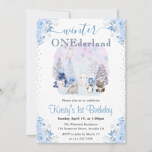 Waterverf Winterpooldieren 1e verjaardag Kaart (Voorkant)