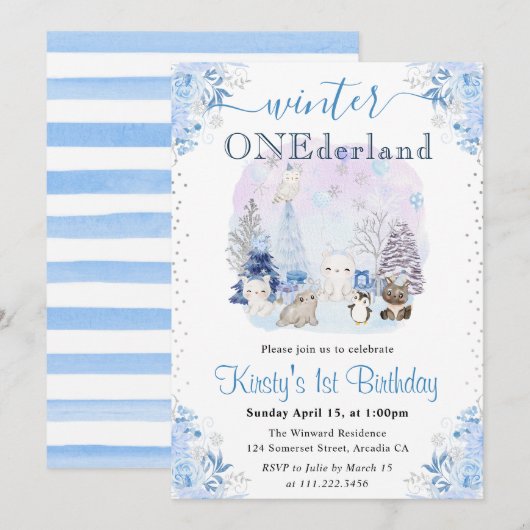 Waterverf Winterpooldieren 1e verjaardag Kaart (Voorkant / Achterkant)