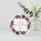 Waterverf winterrode pioenen krans meid van eer kaart (Staand voorkant)