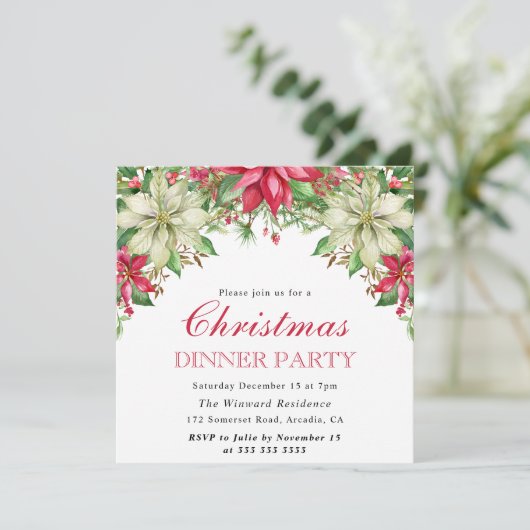 Waterverf Winterrood en witte kerst in Poinsettia Kaart (Staand voorkant)