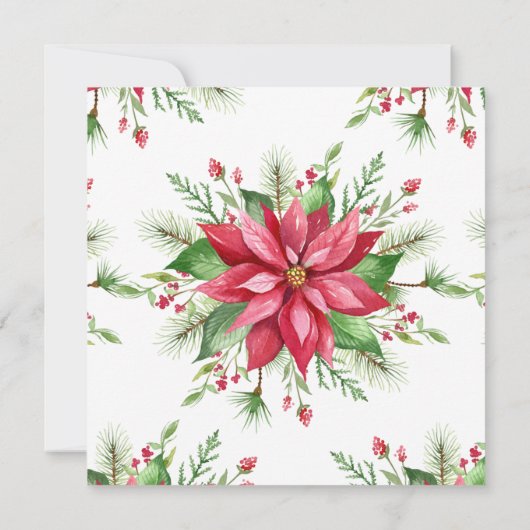 Waterverf Winterrood en witte kerst in Poinsettia Kaart (Achterkant)