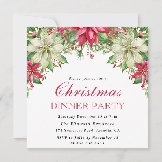 Waterverf Winterrood en witte kerst in Poinsettia Kaart (Voorkant)