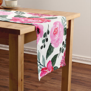  Waterverf winterrood roze Korte Tafelloper