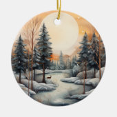 waterverf Winterscène bericht toevoegen Kerstmis Keramisch Ornament (Voorkant)