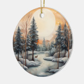 waterverf Winterscène bericht toevoegen Kerstmis Keramisch Ornament (Links)