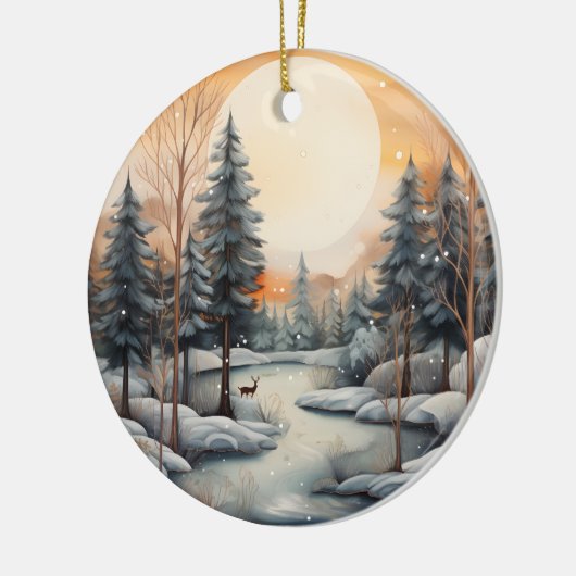 waterverf Winterscène bericht toevoegen Kerstmis Keramisch Ornament (Links)