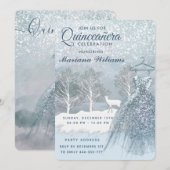 Waterverf winterscène blauwe jurk Quinceañera Inv Kaart (Voorkant / Achterkant)