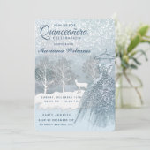 Waterverf winterscène blauwe jurk Quinceañera Inv Kaart (Staand voorkant)